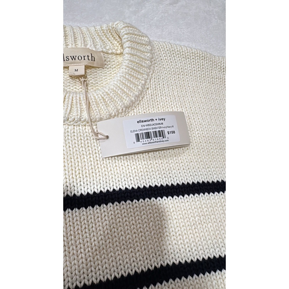 Ellsworth & Ivey Sweater Women's Medium Elena Crewneck Sweater Ivory/Navy 0009 - Picture 10 of 10
